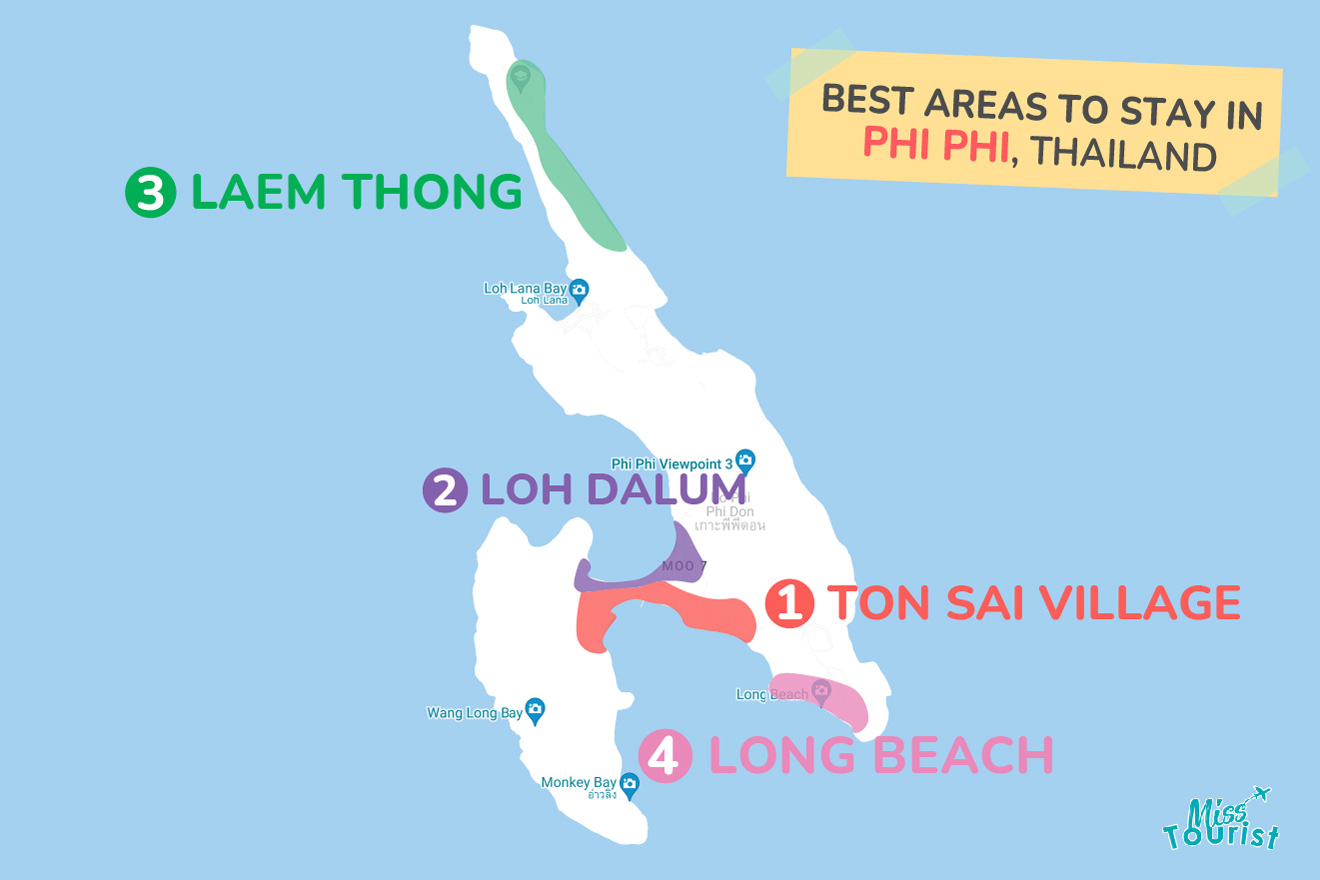 Map of best places to stay Phi Phi